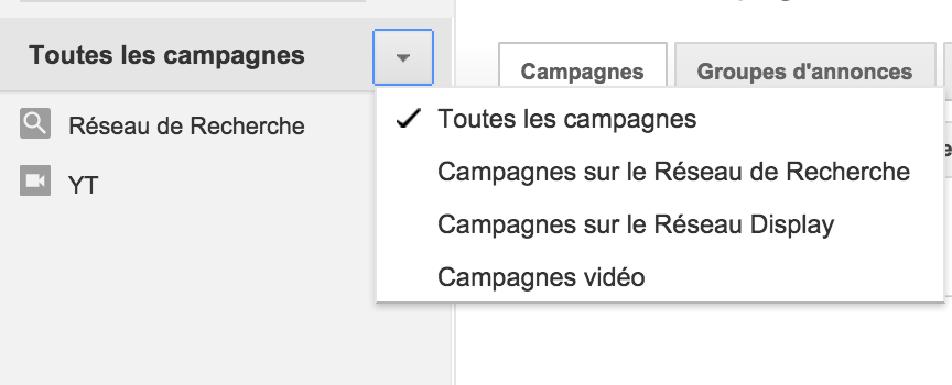 Selection type campagne Adwords