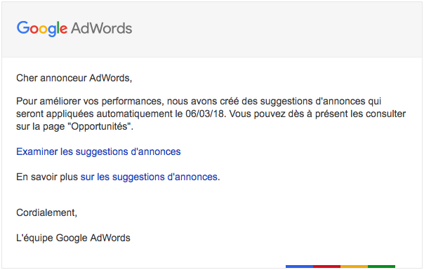 bêta suggestion annonce adwords