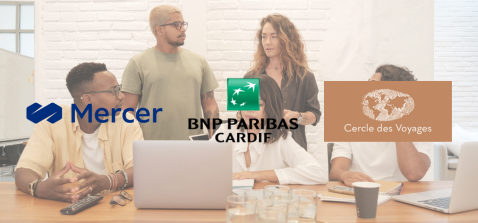 Image de fond avec logos BNP Paribas Cardif, Mercer et Cercle des voyages