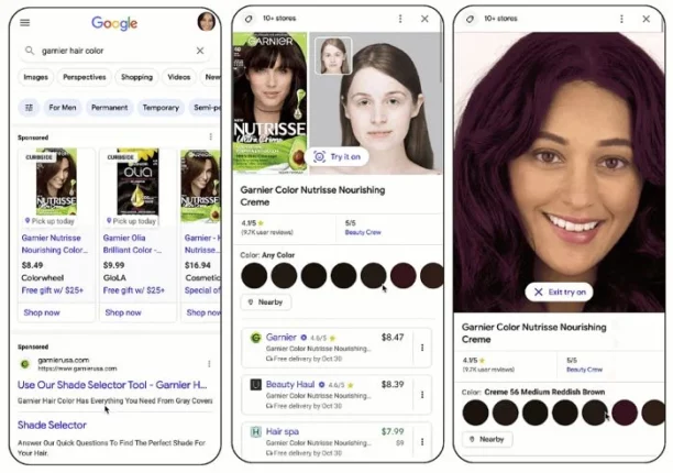 Les outils d'essayage en AR de Google pour la coloration des cheveux et le fond de teint